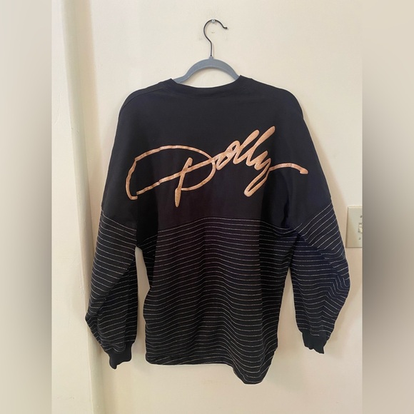 Dolly Parton Spirit Jersey “DOLLY” Black Medium Sparkle Puff-Print Long Sleeve - Picture 1 of 6